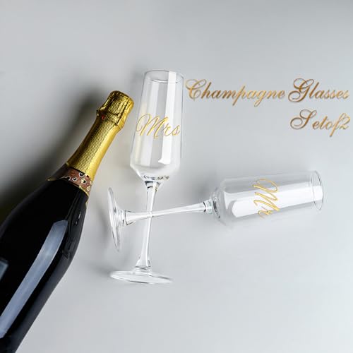 PARACITY Mr and Mrs Wedding Champagne Flutes Set of 2, Bride and Groom Champagne Glasses, Bridal Shower Gifts, Engagement ...