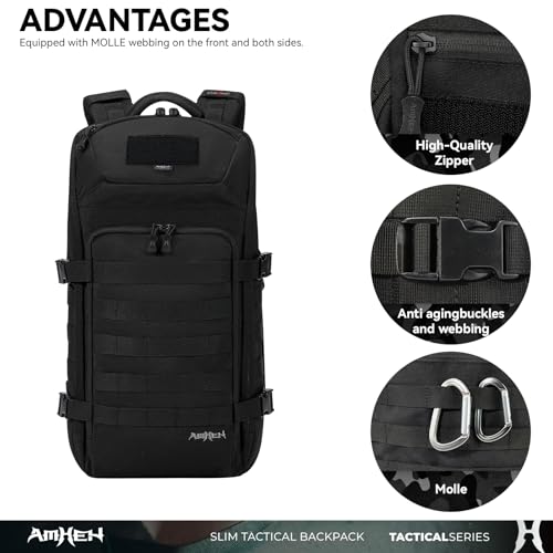 AMHEH Tactical Backpack Military Slim Army Bag Molle Daypack 20L Outdoors Hiking Camping Travel EDC Pack with Multiple Poc...
