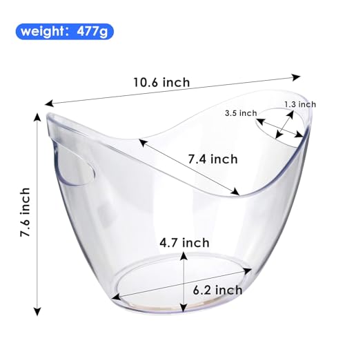 Ice Bucket Wine Bucket，Clear Acrylic 4 Liter Plastic Tub for Drinks and Parties, Food Grade, Perfect for Wine, Champagne o...