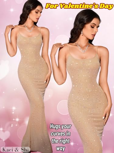 Kaei&Shi Rhinestone Mesh Dress,Glitter Sparkly Embellished Sheer Maxi Dresses,Sexy Birthday Outfit for Women Cocktail Party