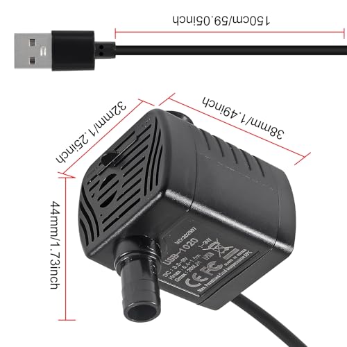 DWEII 2PCS DC 3.5-9V USB 3W 200L/H Mini Submersible Water Pump with 6.5ft Tubing for Aquariums, Fish Tank, Pond Fountain, ...