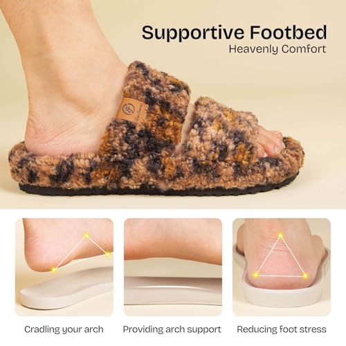 EverFoams Womens Fuzzy Open-toe Slippers Soft Comfy Memory Foam Indoor House Shoes