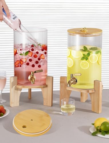 NiHome 2-Pack 1.3 Gallon Drink Dispenser for Parties, 4.9 L Glass Iced Beverage Dispenser, Large Glass Party Drink Dispens...