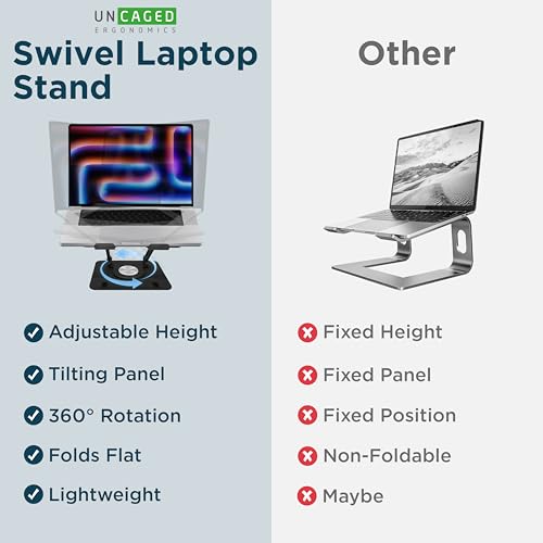Uncaged Ergonomics Swivel Laptop Stand for Desk, Adjustable Computer iPad Stand for Desk w/ 360 Rotation, Portable Laptop ...