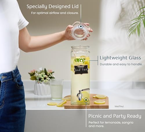 Kook Drink Dispenser, 80 oz, Water Dispenser Countertop, Glass Drink Dispenser, Beverage dispenser, with Leak-Proof Spigo...