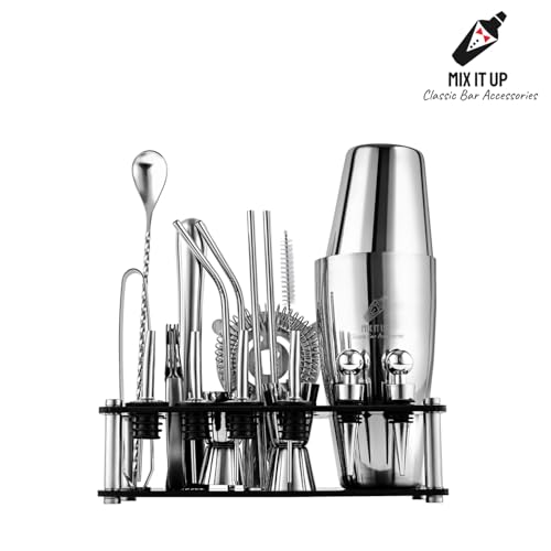 Bartender Cocktail Mixing Kit, Silver Barware Set, Professional Bar Tools with Bottle Opener and Shaker