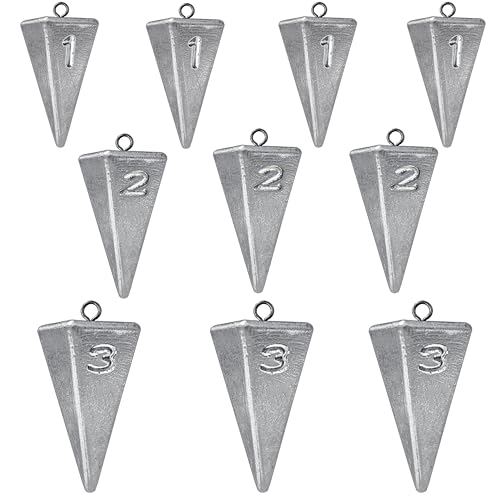 Pyramid Sinkers Fishing Weights, Saltwater Fishing Sinkers for Surf Fishing Gear Tackle - 1oz, 2oz, 3oz