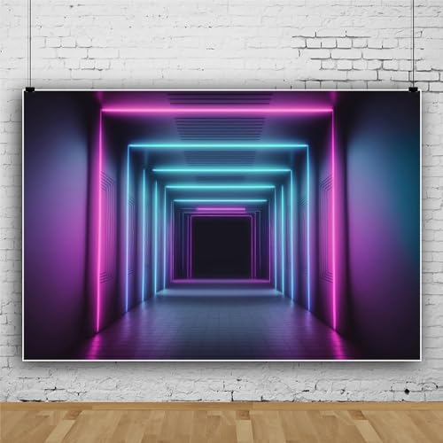Leowefowa 10x8ft Vinyl Glow Corridor Photo Backdrop Blue Neon Photography Background Let's Glow Crazy Theme Birthday Party...