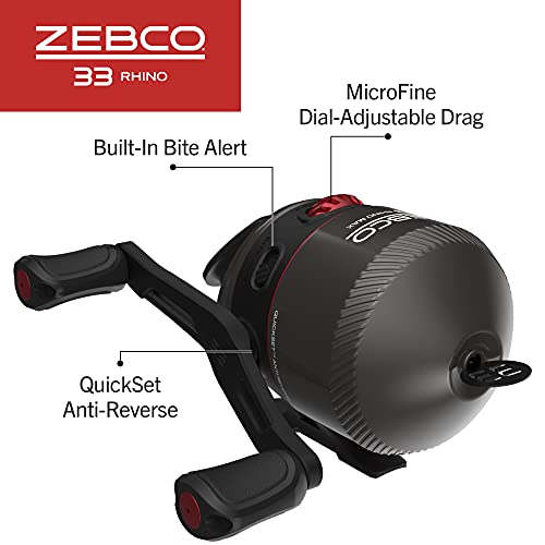Zebco 33 Rhino Tough Spincast Reel and 2-Piece Fishing Rod Combo, Durable E-Glass Rod with ComfortGrip Handle, Quickset An...