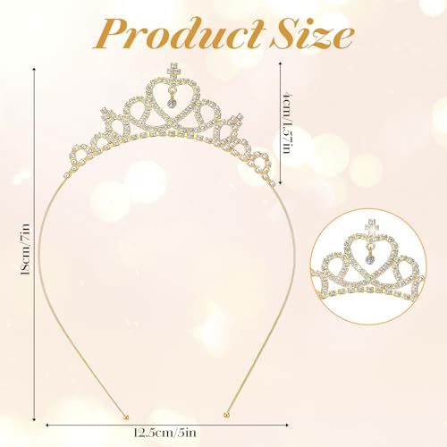 4PCS Glittering Rhinestone Crown Headbands, Crown Headband for Women, Sparkling Crystal Heart Crowns Tiara, Adjustable Pri...