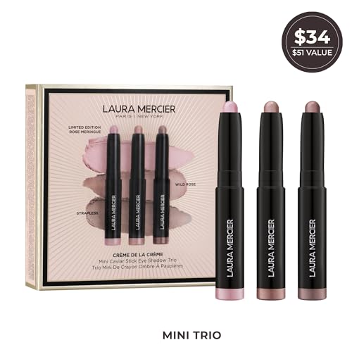 Laura Mercier Caviar Stick Cream Eyeshadow, Crème de la Crème Mini Caviar Stick Trio, 24HR Wear, Long Lasting, Rich Color,...