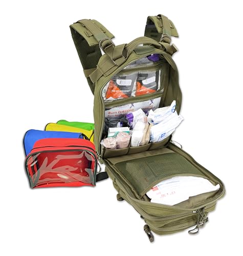 Lightning X Stocked EMS/EMT Trauma & Bleeding First Aid Responder Medical Backpack + Kit + Pouches - OD Green