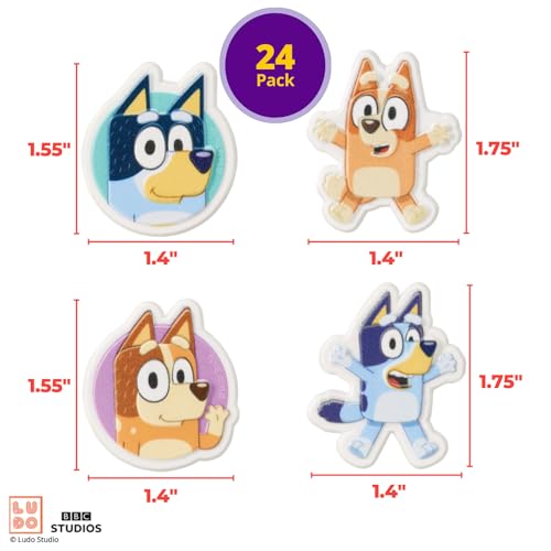 DecoPac Bluey So Much Fun Rings, 24 Cupcake Decorations Featuring Bluey, Bingo, Bandit, and Chilli, 3D Food Safe Cake Topp...
