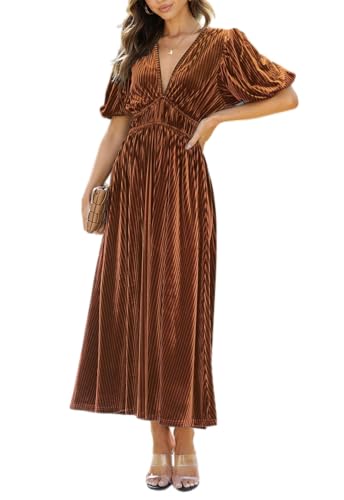 Maxigerui Women's Velvet Maxi Dress Formal Dresses for Wedding Guest Dress