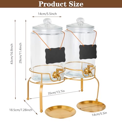 Drink Dispensers for Parties, 2 Pack 1 Gallon Beverage Dispenser with Stand, Drink Dispenser With Glass Lid, juice dispens...