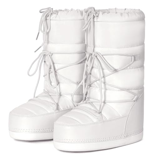 QLR Womens Winter Snow Boots Mid Calf Anti-Slip Boots with Warm Lining Lace-up Outdoor Shoes