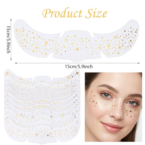 LXUEJIE 10 PCS Gold Face Glitter Makeup Speckles, Glow Up Makeup Patches Face Tattoo Glitter Speckles Patches Cosmetic Gli...