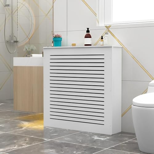 Usknxiu MDF Radiator Cover for Home White Louvered Grill Radiator Shelf Cabinet, Wood Heating Radiators Cover Living Room Heating Decorative Hide Cluttered Pipes,40" Lx10 Wx32 H/100x25x80cm