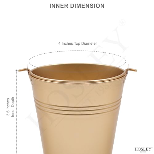 Hosley 6 Pack Gold Metal Buckets, 4" Dia x 3.6" H. Ice Pails for Plants, Succulents, Party Favors Organizing, Rustic Home ...