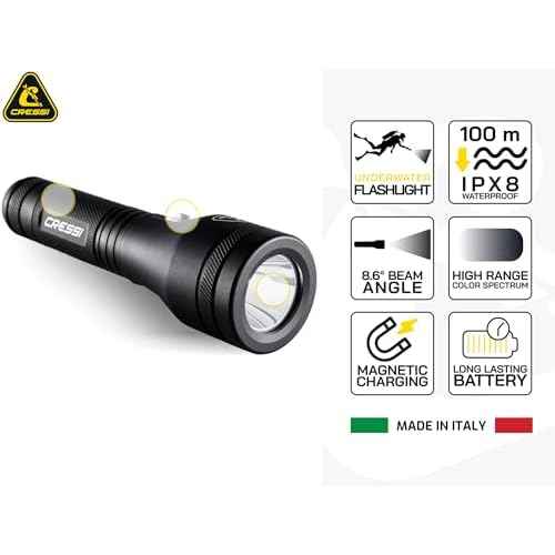 Cressi Underwater Torch for Brightening and Enhancing Underwater Views- Durable and Lightweight, Astra, Black, 1200 lm