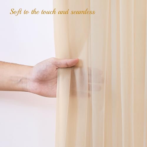 10×8ft Champagne Tulle Curtain Backdrop with Lights String for Parites, Sheer Backdrop Curtain Drapes for Wedding Photo Ba...