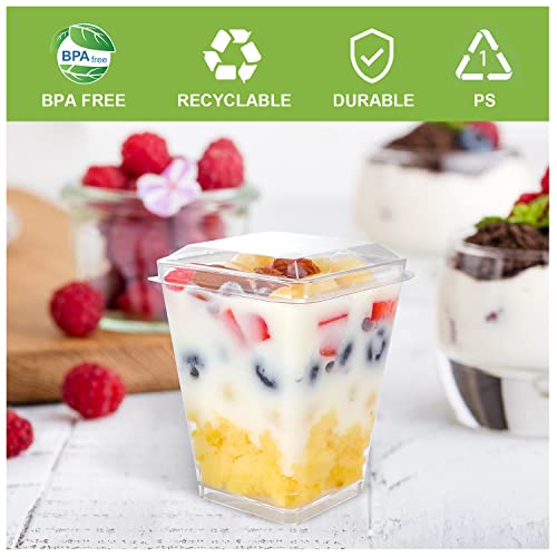 EASERCY 50 Pack 5 oz Plastic Dessert Cups with Lids, Yogurt Parfait/Appetizer Cup with Lids for Party, Mini Dessert Cups w...