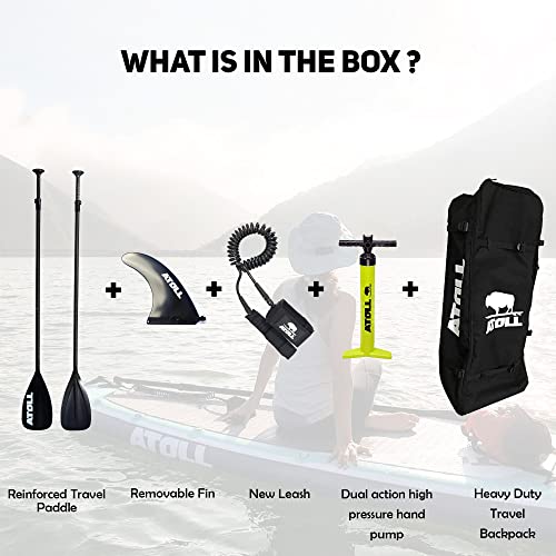 Atoll Inflatable Paddle Board with Premium SUP Stand Up Paddle Board Accessories & Back Pack, Non-Slip Comfort Deck for Un...