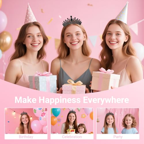Papoopy Birthday Tiara and Crown with Sash, Birthday Tiara for Women Party (Black)