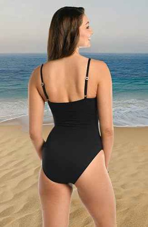 La Blanca Women's Island Goddess Asymmetrical One Piece Swimsuit, Black, 12