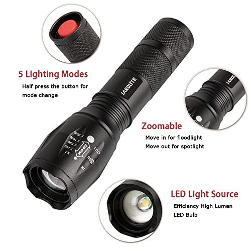 JARDLITE LED Emergency Handheld Flashlight, 4 Pack, Adjustable Focus, Water Resistant with 5 Modes, Best Tactical Torch fo...