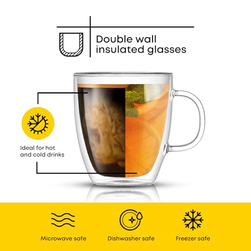 JoyJolt Savor Double Wall Insulated Glasses - Coffee Mugs (Set of 2) - 13.5-Ounces