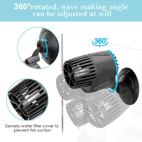 AQQA Aquarium Wave Maker,3W/5W/10W/15W Suction Cup Fish Tank Single Powerhead Pump，110V/60Hz Ultra Quiet Submersible Circu...
