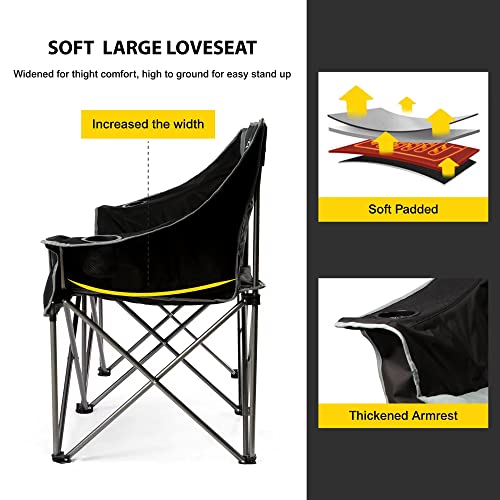 FAIR WIND Oversized Fully Padded Camping Chair Folding Loveseat Camping Couch Double Duo Chair Heavy Duty Quad Fold Arm Ch...