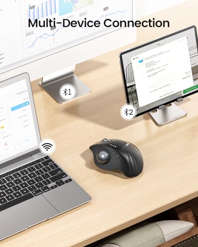 ProtoArc Wireless Trackball Mouse, EM01 NL Ergonomic Bluetooth Rollerball Thumb Rechargeable Computer Laptop Mouse, Adjust...