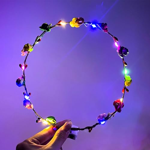 HKZTUY Light Up Flower Crown Headband, Glow in the Dark - for Parties, Weddings, Cosplay Events, and Festive Occasions