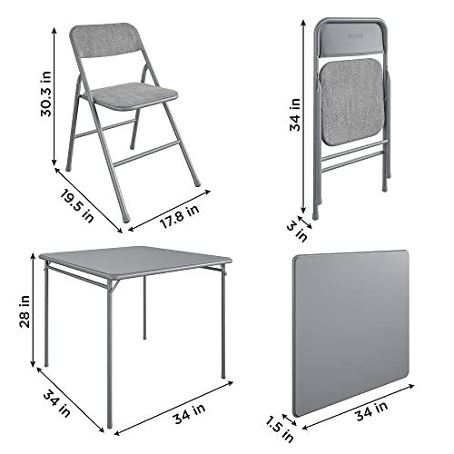 CoscoProducts Premium 5-Piece Table & Chair Dining Set, with 34" Vinyl Top Card Table and 4 Fabric Padded Seat & Back Fold...