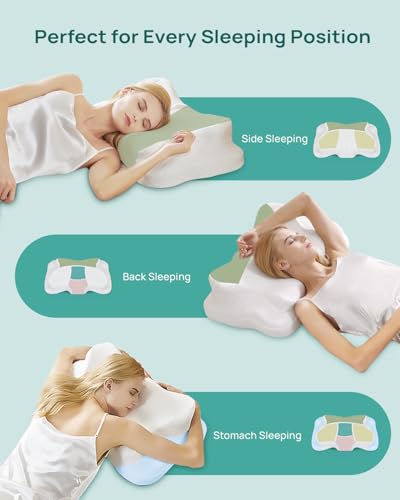 Releep Adjustable Cervical Neck Pillow, Cooling Orthopedic Ergonomic Contour Pillow, Memory Foam Neck Pillows for Back Sto...
