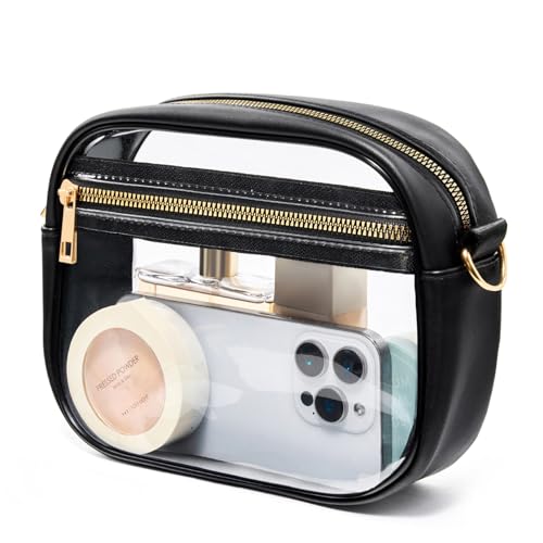 Fibrdoo Clear Bag Stadium Approved, Leather Clear Crossbody Purse Bag for Concerts Sports Events Festivals
