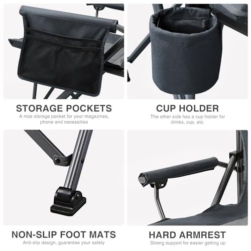EVER ADVANCED Oversized Folding Camping Chair, for Adults Heavy Duty Lawn Chair with Side Pockets, Portable Collapsible Qu...
