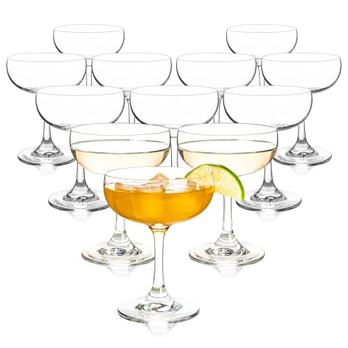 HAKEEMI Champagne Glasses Set of 12-7oz Elegant Coupe Glasses, Crystal Cocktail Glasses for Martini, Champagne, Desserts, ...