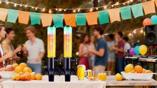 2PCS Drink Tower: 1.5L/50oz Mimosa Tower Dispenser with Ice Tube and LED Light, 1.58 Qt Tabletop Beer Dispense for Bars Pa...
