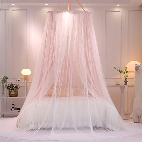 VETHIN Double Layer Princess Round Dome Canopy Bed Curtain for Girls Adults,Children Dreamy Mosquito Net,Cute Bedroom Deco...