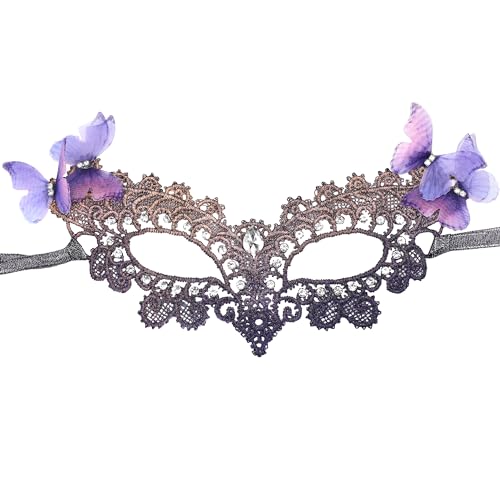 Zinniday Butterfly Lace Masquerade Mask - Halloween Renfaire Shiny Butterfly Masks for Women Halloween Masquerade