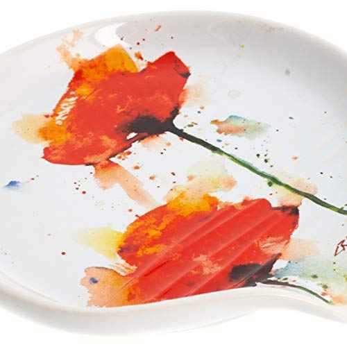 Dean Crouser Poppy Flower Floral Watercolor Red 5 x 5 Glossy Ceramic Stoneware Spoon Rest