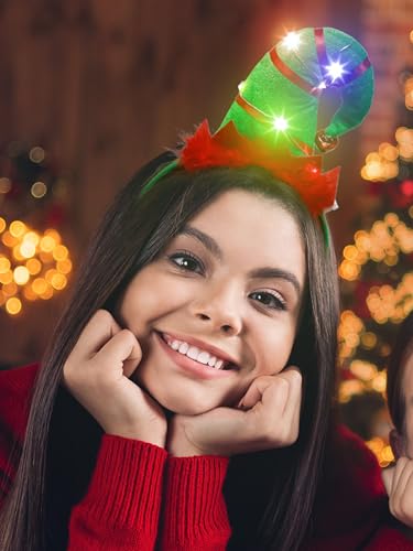 HOVACY Christmas Light Up Headband, Reindeer Antler Santa Hat Christmas Tree Hat Bow HairHoop Xmas Party Favors Decorations