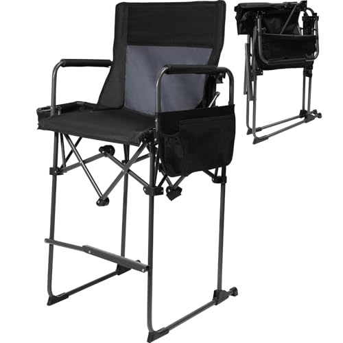 Stonehomy Portable 29" Seat Height Tall Folding Camping Chair High Foldable Directors Chair Bar Height Stool with Side Tab...
