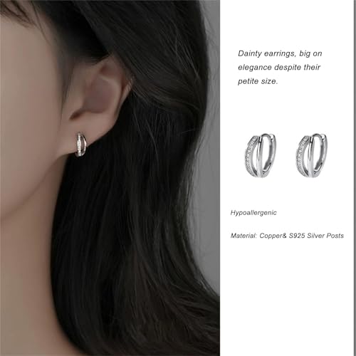 Women's 925 Sterling Silver Thick Earrings, With Small And Exquisite Cubic Zirconia Ring Earrings, Lightweight And Hypoall...