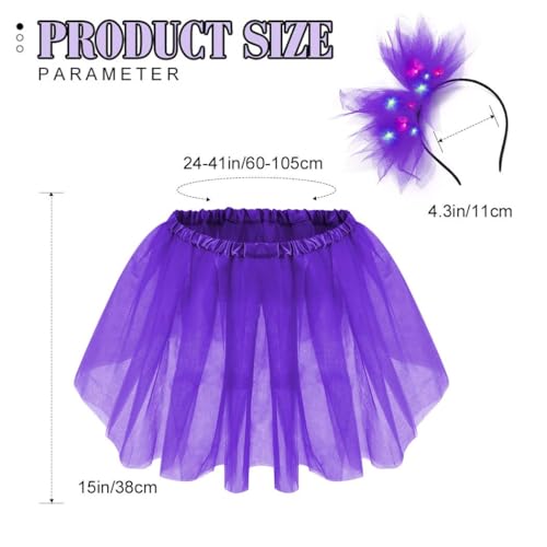 TWINKLEDE Women Tutu Skirt with Led Headband Classic 4 Layered Tutus Christmas Costume Skirts for Adult