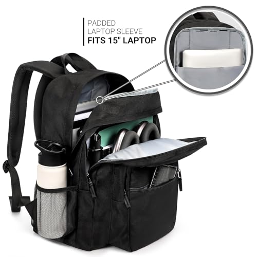 ZORFIN 26L Black Backpack for College, and Travel: Water Resistant Bookbag