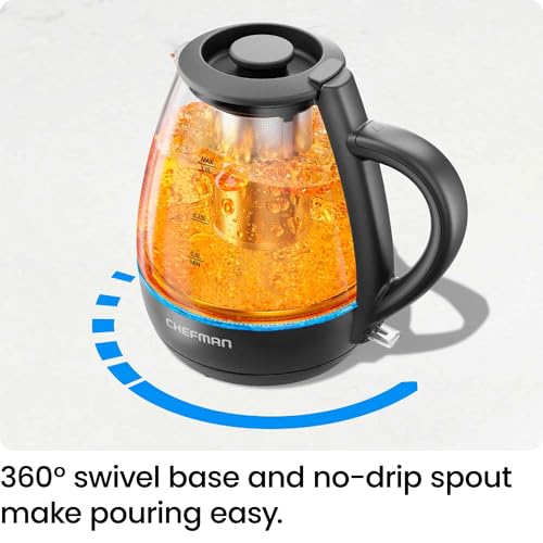 Chefman Electric Kettle with Tea Infuser, Compact 1L (4 Cups), 1500W, Removable Lid for Easy Cleaning, Boil-Dry Protectio...